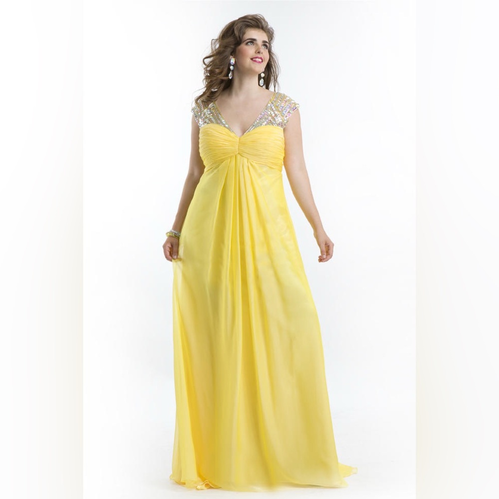 Party Time Formals Yellow Gown with Silver Accents